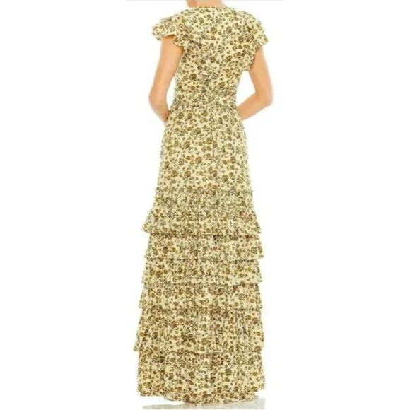 Anthropologie Mac Duggal Ruffle Cotton Voile Formal Gown Maxi Dress Size 12 - Picture 3 of 10